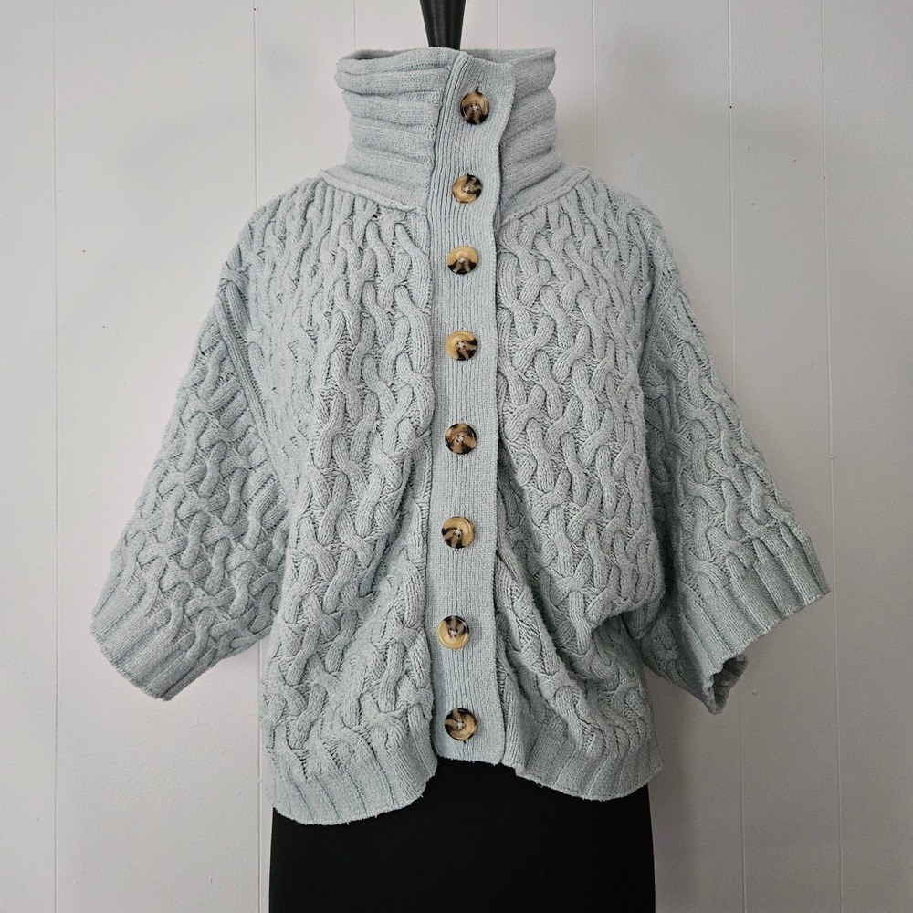 Free People Cardigan Women Funnel Neck Cable Knit Button Front Oversized